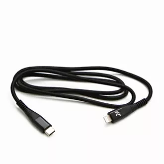 Logo USB kábel (2.0), USB C hím - Apple Lightning hím, 2m, MFi tanúsítás, 5V/3A, fekete, doboz, nejlonfonat, alumínium