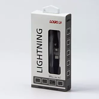 Logo USB kábel (2.0), USB C hím - Apple Lightning hím, 2m, MFi tanúsítás, 5V/3A, fekete, doboz, nejlonfonat, alumínium