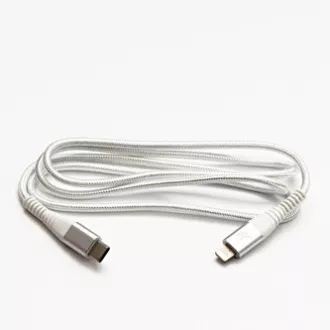 Logo USB kábel (2.0), USB C hím - Apple Lightning hím, 2m, MFi tanúsítás, 5V/3A, fehér, doboz, nejlonfonat, alumínium