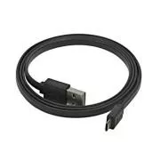 USB kábel (2.0), USB A hím fordítható - microUSB hím fordítható, 0,3m, lapos, fekete, fordítható, ELADÓ