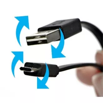 USB kábel (2.0), USB A hím fordítható - microUSB hím fordítható, 0,3m, lapos, fekete, fordítható, ELADÓ