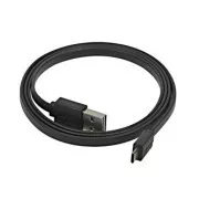 USB kábel (2.0), USB A hím fordítható - microUSB hím fordítható, 1m, lapos, fekete