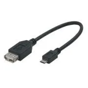 Logo USB kábel (2.0), microUSB férfi - USB A női, 0.2m, OTG, fekete, ELADÓ