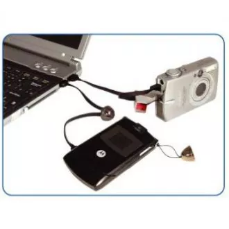 Logo USB kábel (2.0), USB A hím - miniUSB hím, 0,3m, fekete, kamerahurok, SELL