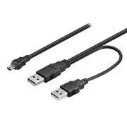 Logo USB kábel (2.0), 2x USB A hím - miniUSB hím, 0,6m, fekete, buborékcsomagolás, ELADÓ