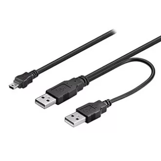 Logo USB kábel (2.0), 2x USB A hím - miniUSB hím, 0,6m, fekete, buborékcsomagolás, ELADÓ