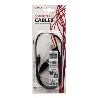 Logo USB kábel (2.0), 2x USB A hím - miniUSB hím, 0,6m, fekete, buborékcsomagolás, ELADÓ