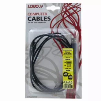 Logo USB kábel (2.0), USB A csatlakozó - miniUSB csatlakozó, 1,8 m, fekete, buborékcsomagolásban