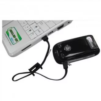 Logo USB kábel (2.0), USB A hím - microUSB hím, 0,3m, fekete, kamera/MP3 lejátszó hurok, ELADÓ