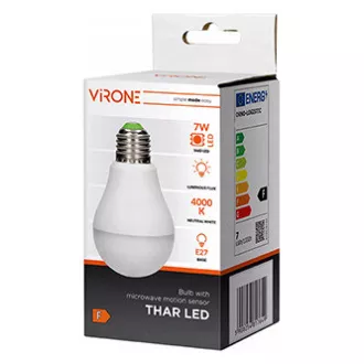 LED izzó Virone E27, 220-240V, 7W, 825lm, 4000k, semleges fehér, 25000h, mozgásérzékelővel LED izzó Virone E27, 220-240V, 7W, 825lm, 4000k, semleges fehér, 25000h, mozgásérzékelővel