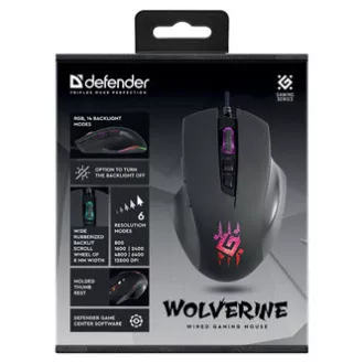 Defender Wolverine GM-700L RGB egér vezetékes, fekete, 12800DPI
