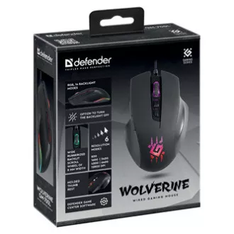 Defender Wolverine GM-700L RGB egér vezetékes, fekete, 12800DPI