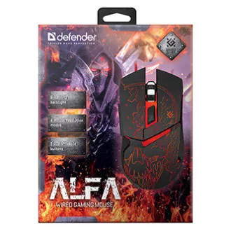 Defender Alpha GM-703L egér vezetékes, fekete, 3200DPI