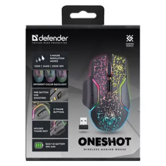 Defender Oneshot GM-067 LED-es egér vezeték nélkül, fekete, 3200DPI