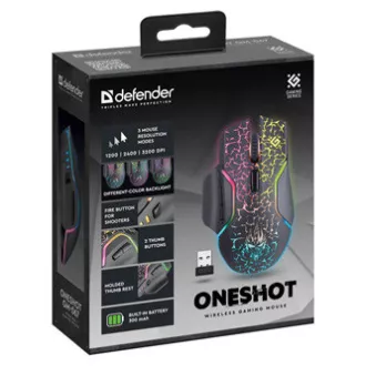 Defender Oneshot GM-067 LED-es egér vezeték nélkül, fekete, 3200DPI