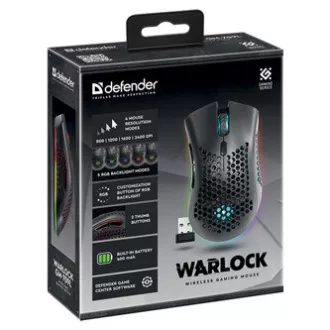 Defender Warlock GM-709L egér vezeték nélkül, fekete, 2400DPI