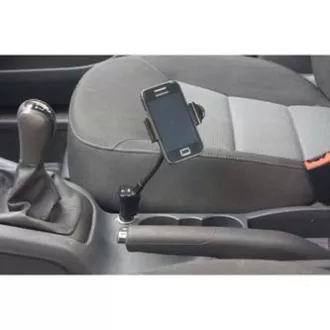 Tartó mobiltelefonhoz, PDA, GPS Logo csuklós, autóhoz, állítható szélességű, fekete, műanyag, USB adapterrel 1,5 A, fekete, mobiltelefonhoz