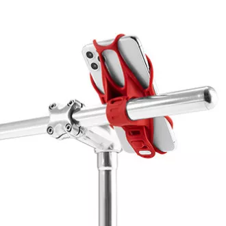 Mobiltelefon-tartó Bone Bike Tie 3, kerékpárhoz, állítható méret, piros, 4,7-7,2", szilikon, kormányra rögzíthető, piros