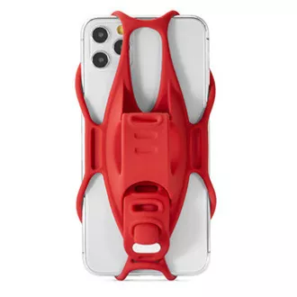 Mobiltelefon-tartó Bone Bike Tie 3, kerékpárhoz, állítható méret, piros, 4,7-7,2", szilikon, kormányra rögzíthető, piros