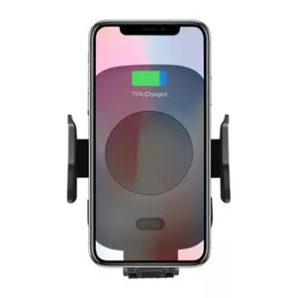 Autós telefontartó, vezeték nélküli töltéssel, motoros rögzítéssel, mozgásérzékelővel, Qi, fekete