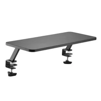 Monitor állvány, asztalra rögzíthető, fekete, acél, forgácslap, 20 kg teherbírású, Powerton, ergo