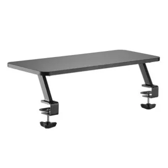 Monitor állvány, asztalra rögzíthető, fekete, acél, forgácslap, 20 kg teherbírású, Powerton, ergo