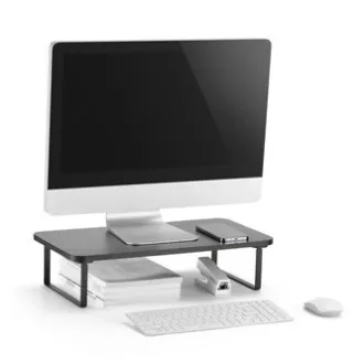 Monitorállvány, billentyűzetrekesz, gyors összeszerelés, fekete, acél, forgácslap, 20 kg teherbírás, Powerton, ergo