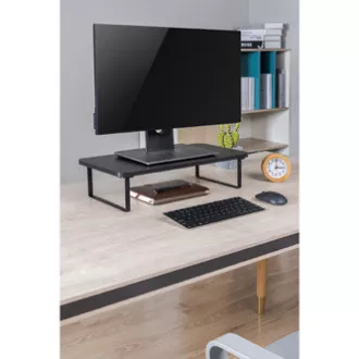 Monitorállvány, billentyűzetrekesz, gyors összeszerelés, fekete, acél, forgácslap, 20 kg teherbírás, Powerton, ergo