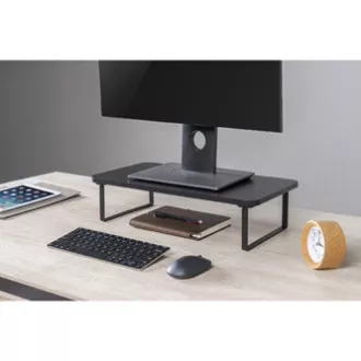 Monitorállvány, billentyűzetrekesz, gyors összeszerelés, fekete, acél, forgácslap, 20 kg teherbírás, Powerton, ergo