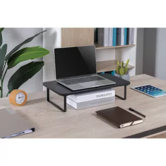 Monitorállvány, billentyűzetrekesz, gyors összeszerelés, fekete, acél, forgácslap, 20 kg teherbírás, Powerton, ergo