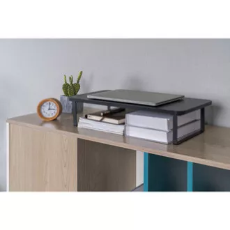 Monitorállvány, billentyűzetrekesz, gyors összeszerelés, fekete, acél, forgácslap, 20 kg teherbírás, Powerton, ergo