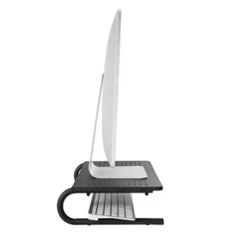 Monitorállvány, billentyűzetrekesszel, fekete, acél-műanyag, 20 kg teherbírású, Powerton, ergo Monitorállvány, billentyűzetrekesszel, fekete, acél-műanyag, 20 kg teherbírású, Powerton, ergo