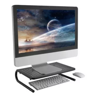 Monitorállvány, billentyűzetrekesszel, fekete, acél-műanyag, 20 kg teherbírású, Powerton, ergo Monitorállvány, billentyűzetrekesszel, fekete, acél-műanyag, 20 kg teherbírású, Powerton, ergo