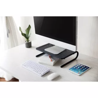 Monitorállvány, billentyűzetrekesszel, fekete, acél-műanyag, 20 kg teherbírású, Powerton, ergo Monitorállvány, billentyűzetrekesszel, fekete, acél-műanyag, 20 kg teherbírású, Powerton, ergo