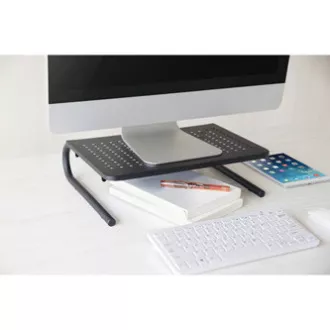 Monitorállvány, billentyűzetrekesszel, fekete, acél-műanyag, 20 kg teherbírású, Powerton, ergo Monitorállvány, billentyűzetrekesszel, fekete, acél-műanyag, 20 kg teherbírású, Powerton, ergo