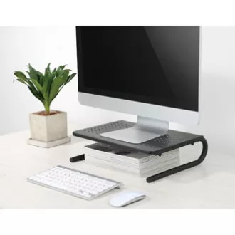 Monitorállvány, billentyűzetrekesszel, fekete, acél-műanyag, 20 kg teherbírású, Powerton, ergo Monitorállvány, billentyűzetrekesszel, fekete, acél-műanyag, 20 kg teherbírású, Powerton, ergo