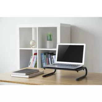 Monitorállvány, billentyűzetrekesszel, fekete, acél-műanyag, 20 kg teherbírású, Powerton, ergo Monitorállvány, billentyűzetrekesszel, fekete, acél-műanyag, 20 kg teherbírású, Powerton, ergo