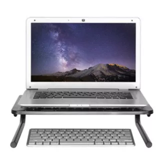 Monitorállvány, billentyűzetrekesszel, fekete, acél-műanyag, 20 kg teherbírású, Powerton, ergo Monitorállvány, billentyűzetrekesszel, fekete, acél-műanyag, 20 kg teherbírású, Powerton, ergo
