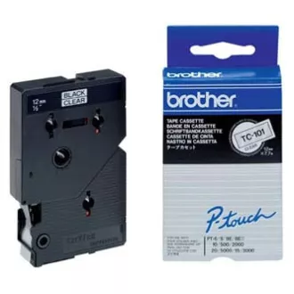 Brother eredeti címkenyomtató szalag, Brother, TC-101, fekete nyomtatás/áteresztő hátlap, laminált, 7,7m, 12mm