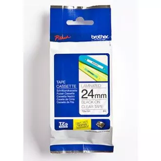 Brother eredeti címkenyomtató szalag, Brother, TZE-151, fekete nyomtatás/áteresztő hátlap, laminált, 8m, 24mm
