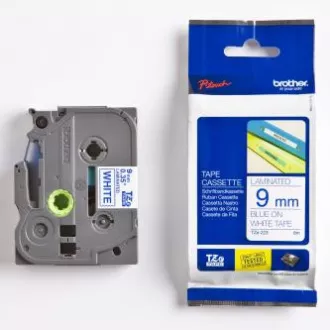 Brother eredeti címkenyomtató szalag, Brother, TZE-223, kék nyomtatás/fehér hátlap, laminált, 8m, 9mm
