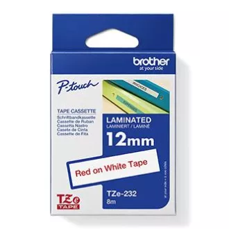 Brother eredeti címkenyomtató szalag, Brother, TZE-232, piros nyomtatás/fehér hátlap, laminált, 8m, 12mm