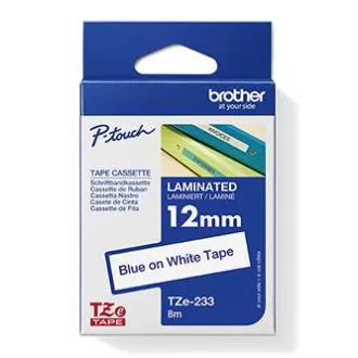 Brother eredeti címkenyomtató szalag, Brother, TZE-233, kék nyomtatás/fehér hátlap, laminált, 8m, 12mm
