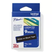 Brother eredeti címkenyomtató szalag, Brother, TZE-325, fehér nyomtatás/fekete hátlap, laminált, 8m, 9mm