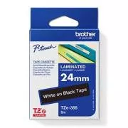 Brother eredeti címkenyomtató szalag, Brother, TZE-355, fehér nyomtatás/fekete hátlap, laminált, 8m, 24mm
