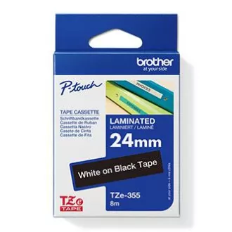 Brother eredeti címkenyomtató szalag, Brother, TZE-355, fehér nyomtatás/fekete hátlap, laminált, 8m, 24mm