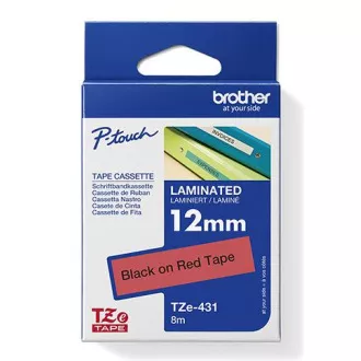 Brother eredeti címkenyomtató szalag, Brother, TZE-431, fekete nyomtatás/piros hátlap, laminált, 8m, 12mm