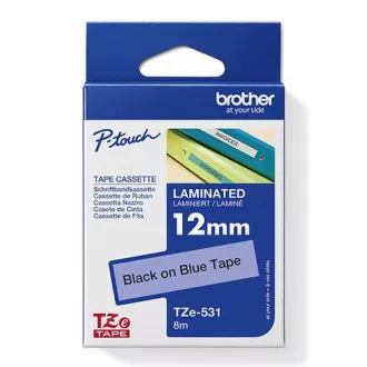 Brother eredeti címkenyomtató szalag, Brother, TZE-531, fekete nyomtatás/kék hátlap, laminált, 8m, 12mm
