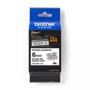 Brother eredeti címkenyomtató szalag, Brother, TZE-S211, fekete nyomtatás/fehér hátlap, laminált, 8m, 6mm, rendkívül ragadós