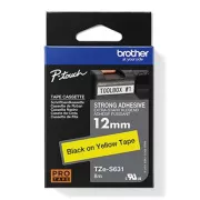 Brother eredeti címkenyomtató szalag, Brother, TZE-S631, fekete nyomtatás/sárga hátlap, laminált, 8m, 12mm, rendkívül ragadós